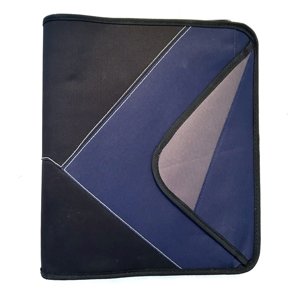 Nylon Fabric 3-Ring Binder Portfolio Zipper Closure Pockets Black Blue School